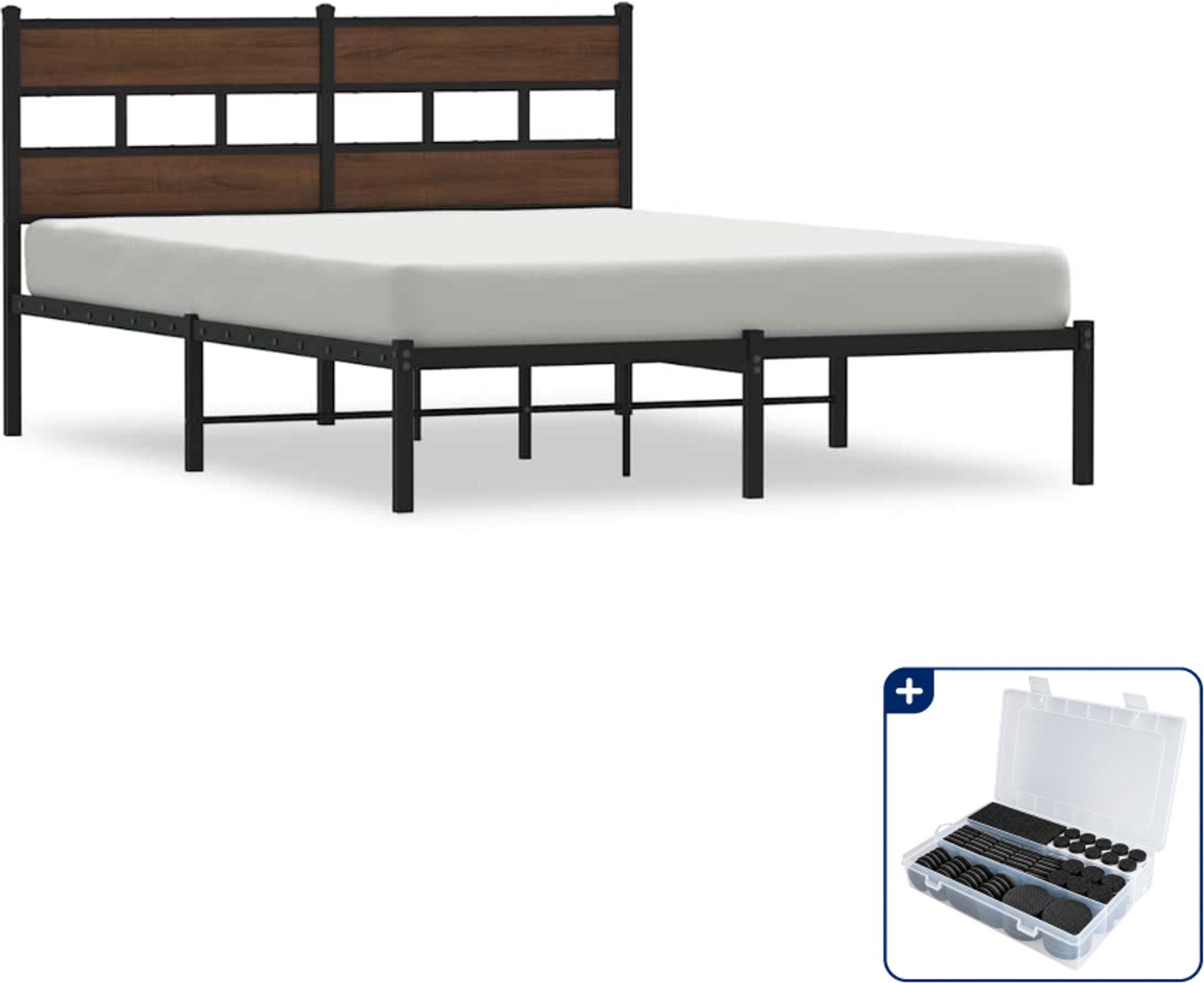 vidaXL bedframe met hoofdbord - 150 x 200 cm - bruineiken - Inclusief antikrasvilt 177-delig
