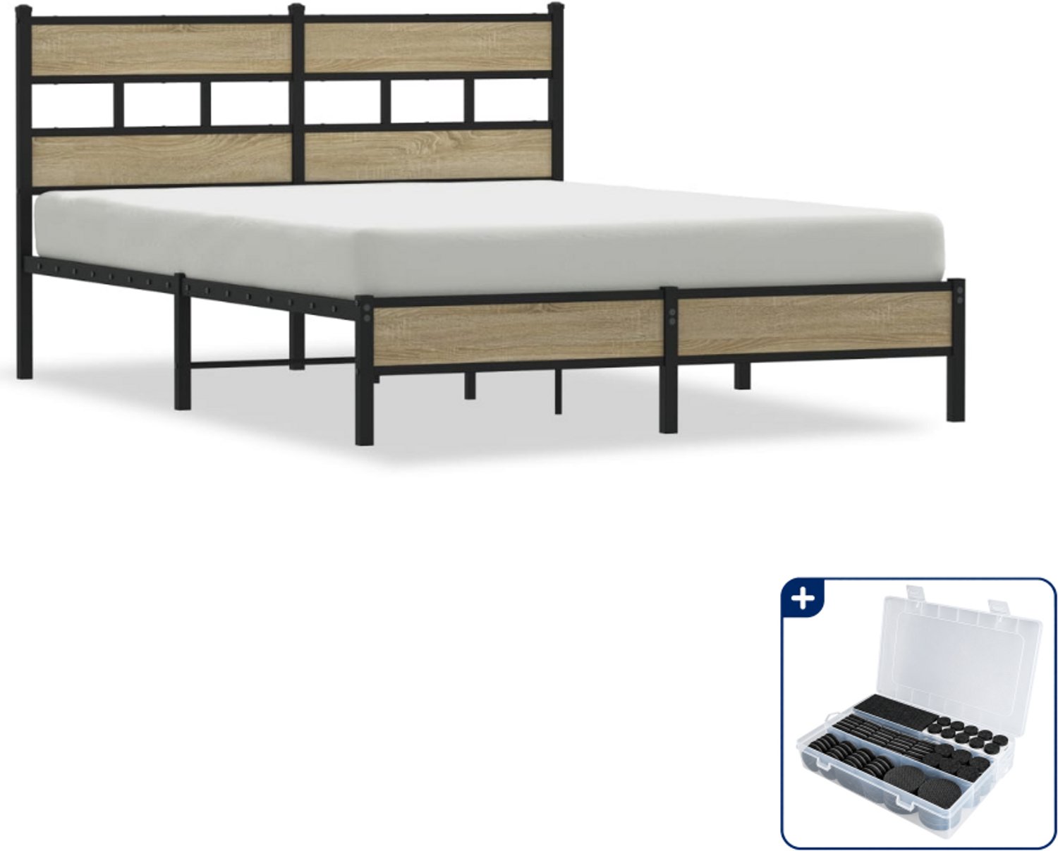vidaXL Bedframe - Queensize - 160 x 200 cm - sonoma eiken - Inclusief antikrasvilt 177-delig Bruin