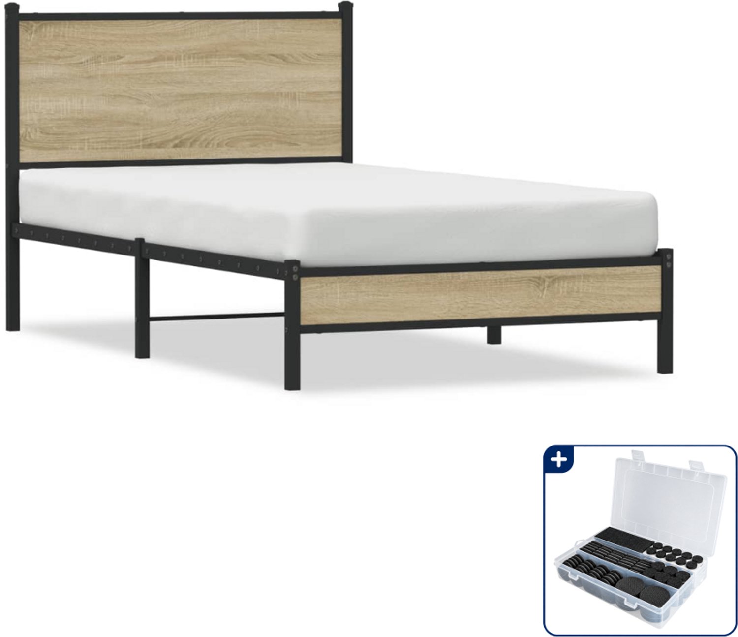 vidaXL Bedframe - 100 x 190 cm - staal - sonoma eiken - Inclusief antikrasvilt 177-delig Bruin