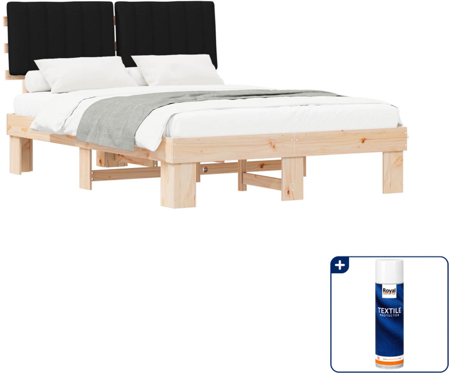 vidaXL bedframe - 135 x 190 cm - massief grenenhout - zwart - Inclusief textielbeschermer 500 ml