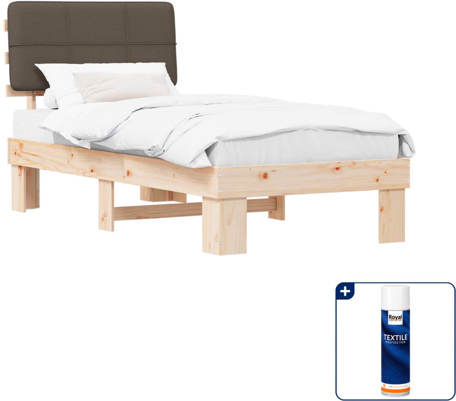 vidaXL bedframe - 100 x 200 cm - massief grenenhout - natuurlijk/grijs - Inclusief textielbeschermer 500 ml
