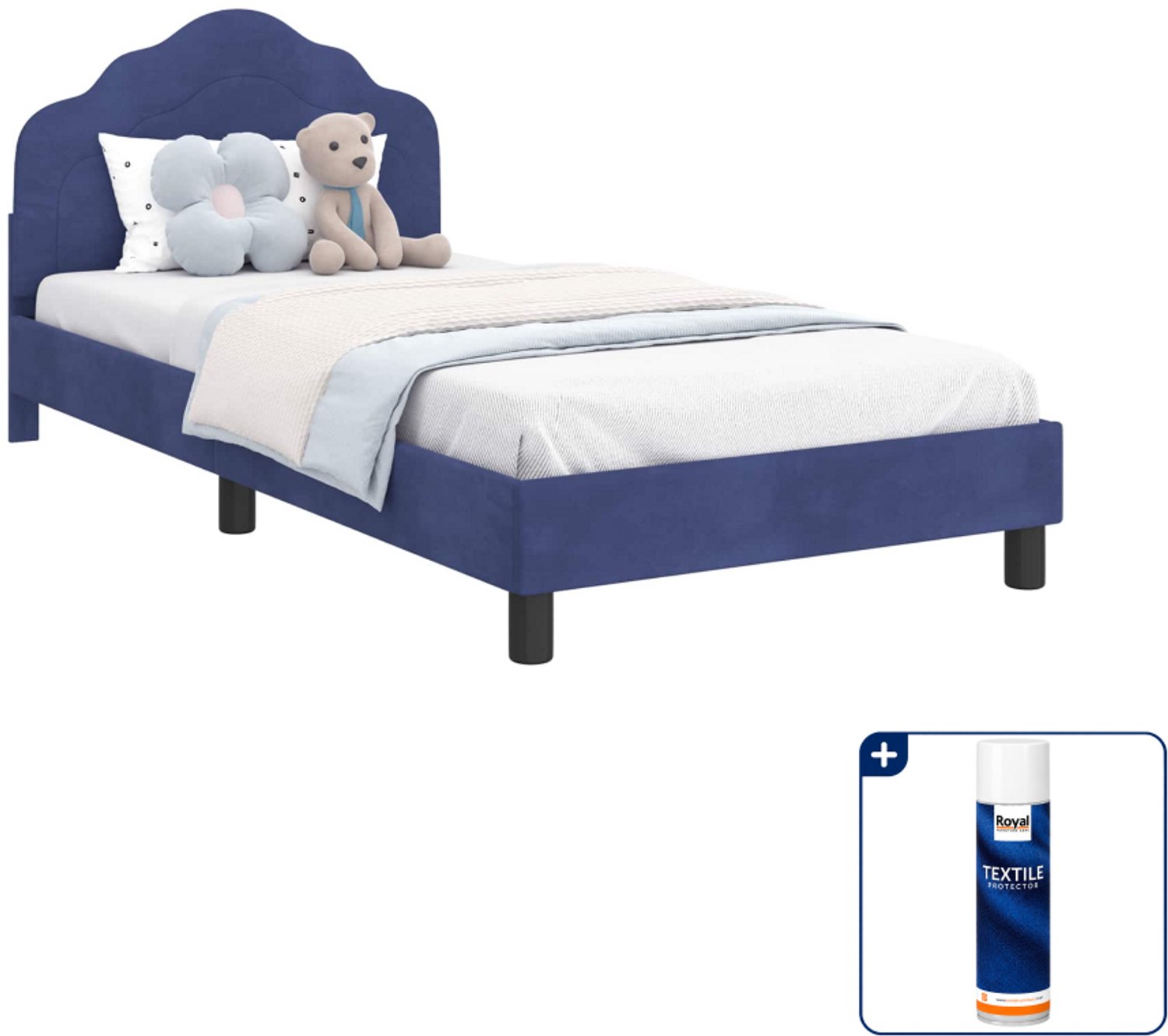 vidaXL kinderbedframe - 90 x 200 cm - fluweel - politieblauw - Inclusief textielbeschermer 500 ml