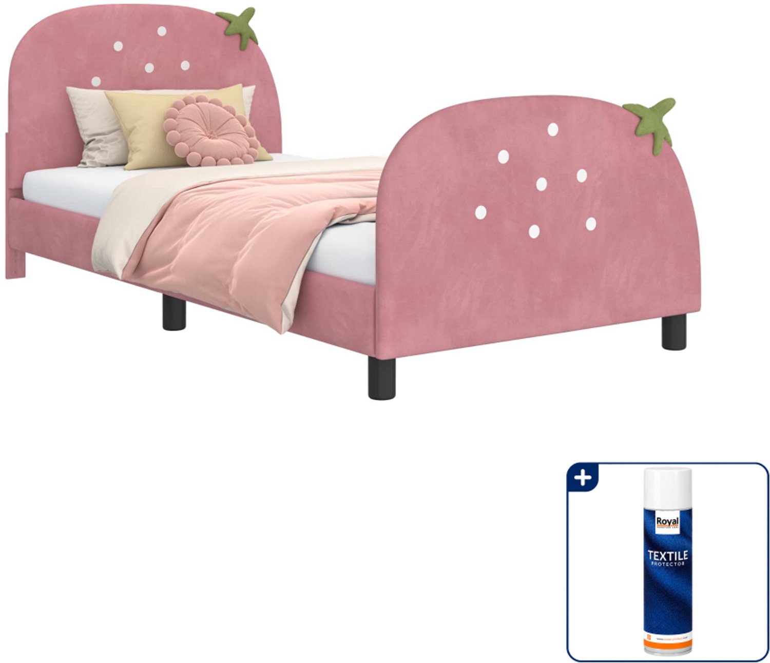 vidaXL kinderbedframe - 80 x 200 cm - fluweel - roze - Inclusief textielbeschermer 500 ml