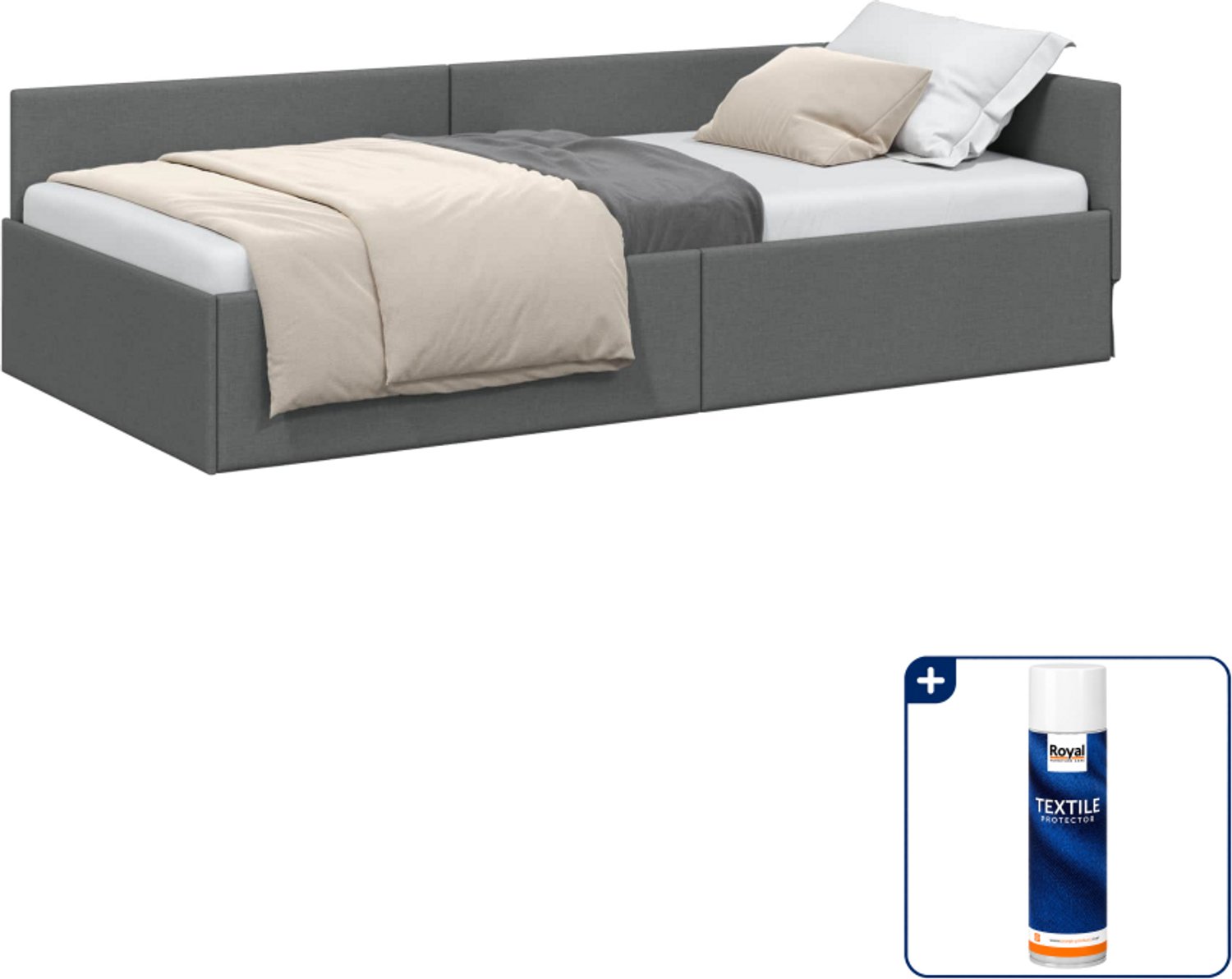 vidaXL hoekbedframe - 90 x 200 cm - stof - donkergrijs - Inclusief textielbeschermer 500 ml