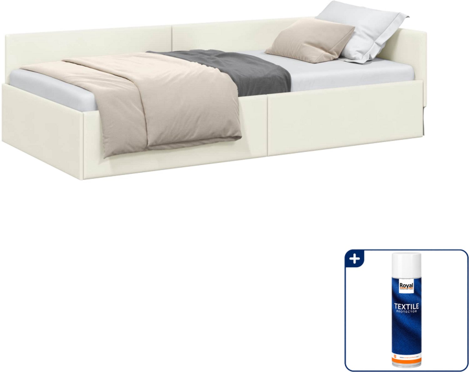 vidaXL hoekbedframe - 100 x 200 cm - fluweel - crème - Inclusief textielbeschermer 500 ml