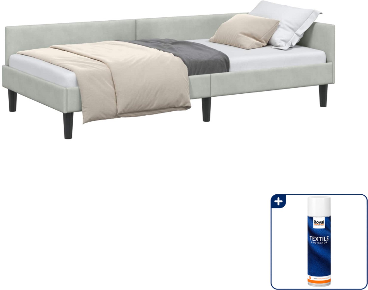 vidaXL hoekbedframe - 80 x 200 cm - fluweel - lichtgrijs - Inclusief textielbeschermer 500 ml