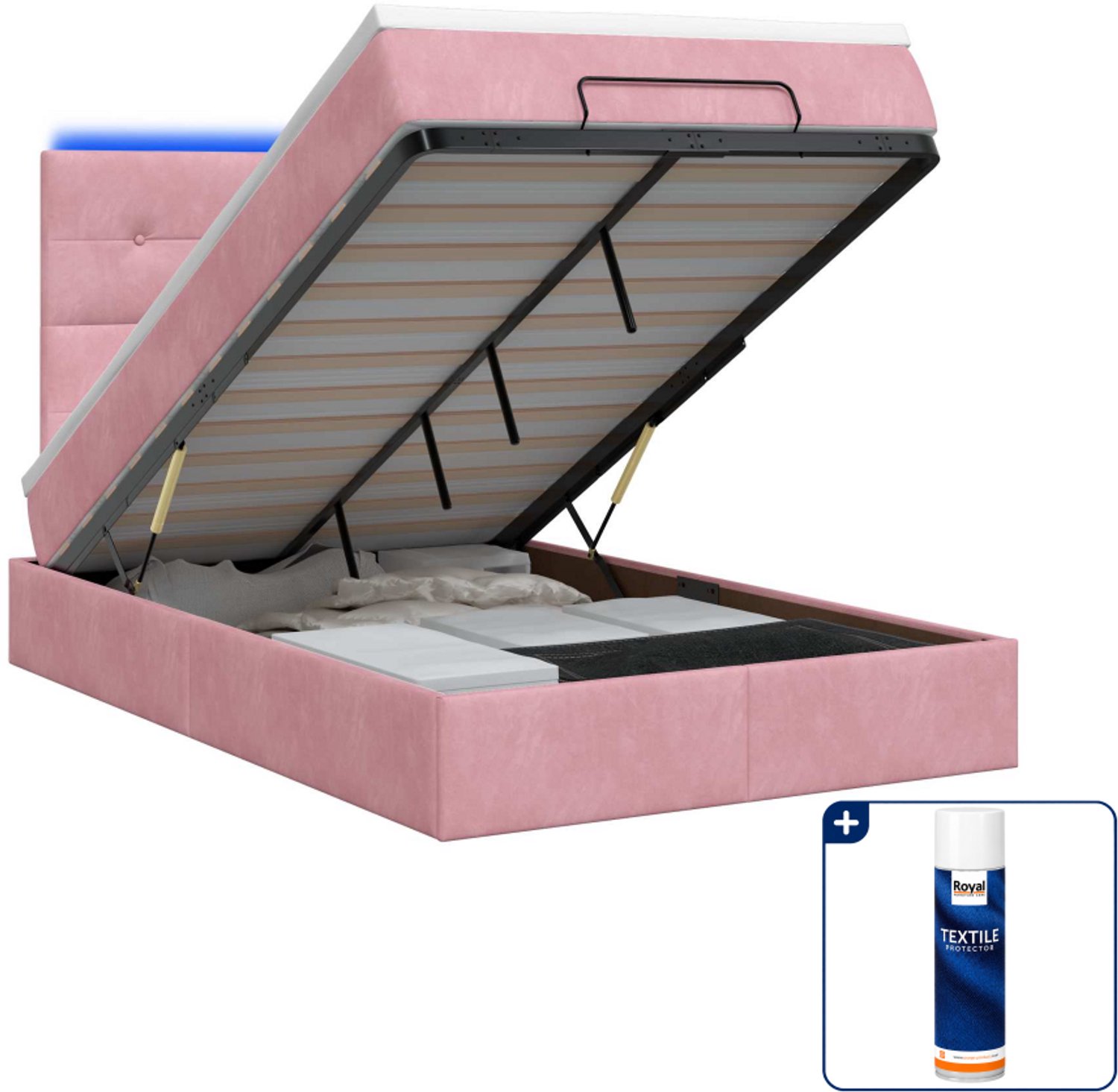 vidaXL ottoman bed met matras en led - 120 x 200 cm - roze - Inclusief textielbeschermer 500 ml