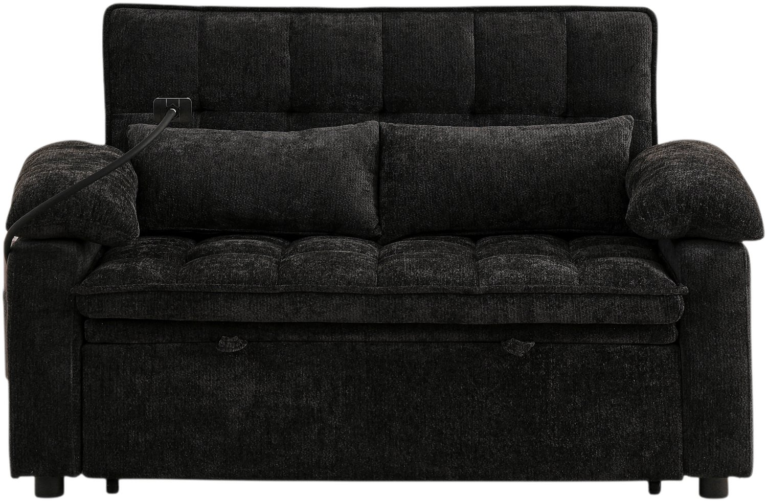 OKWISH Slaapbank 142 cm - Rugleuning Verstelbaar in 5 Standen met Opbergruimte - voor Woonkamer en Logeerkamer - Chenille - Zwart