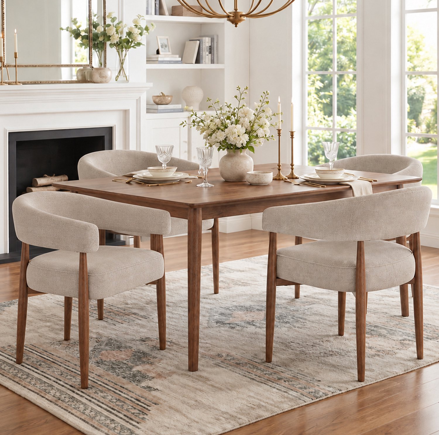 STILVORA Eetkamerstoelen - Set van 4 - Met Armleuningen en Gebogen Rugleuning - Voor Eetkamer en Woonkamer - Metaal en Chenille - Taupe