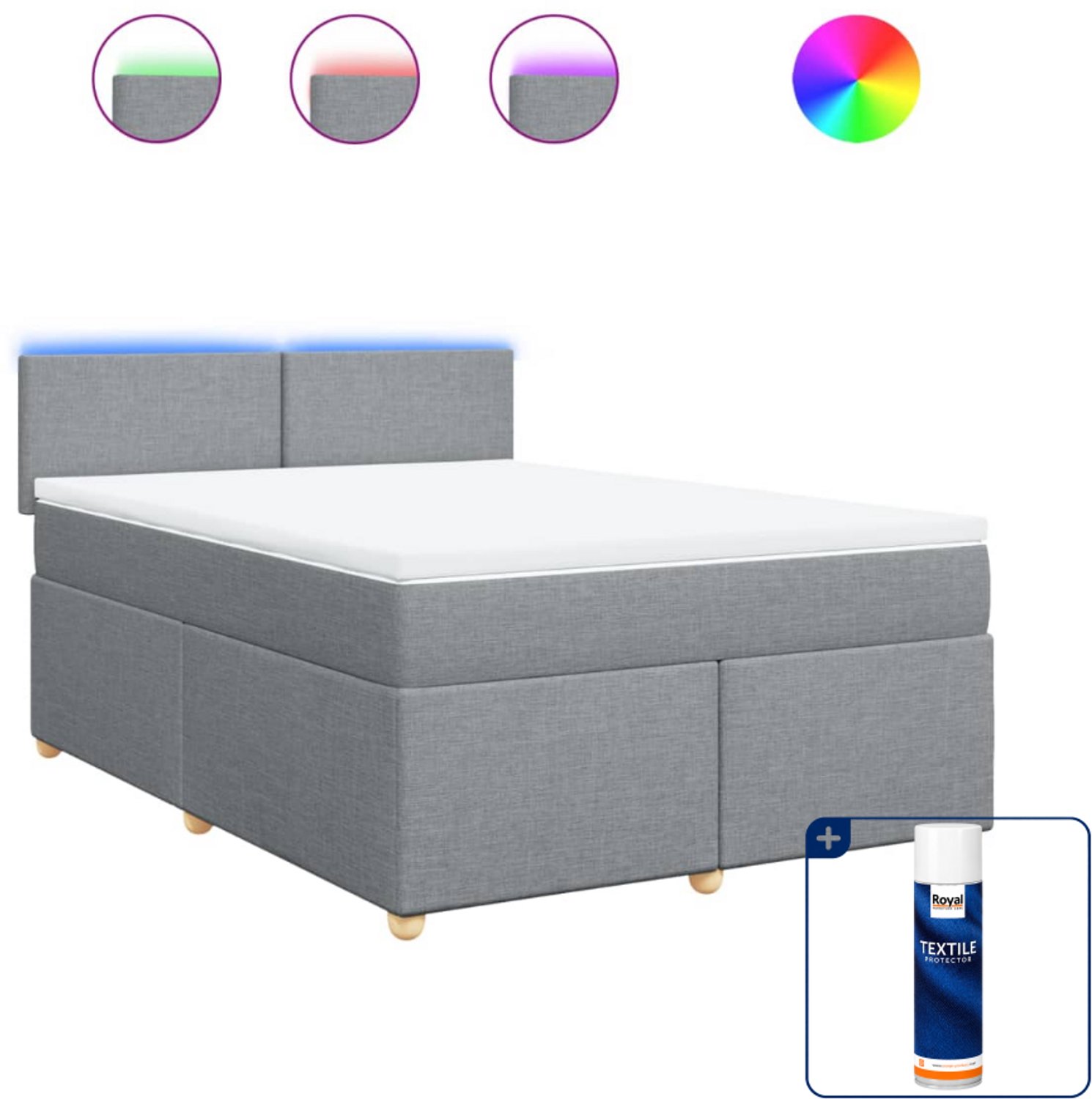 vidaXL Queensize boxspring met matras - 160 x 200 cm - lichtgrijs - Inclusief textielbeschermer 500 ml