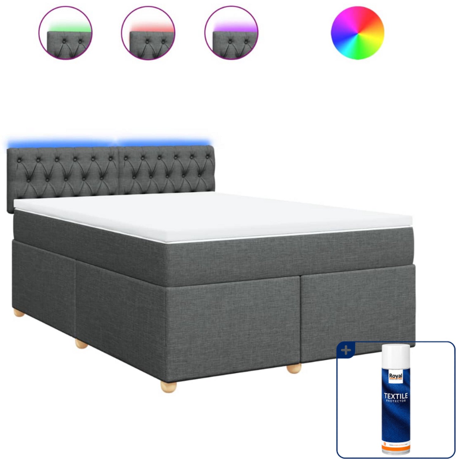 vidaXL boxspring met matras Queensize - 160 x 200 cm - donkergrijs - Inclusief textielbeschermer 500 ml