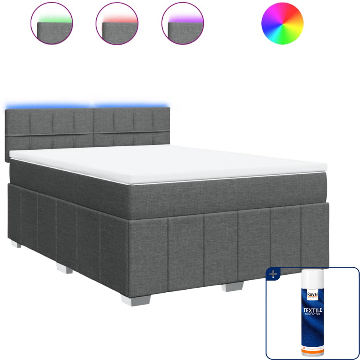 vidaXL boxspring - 140 x 190 cm - stof - donkergrijs - Inclusief textielbeschermer 500 ml