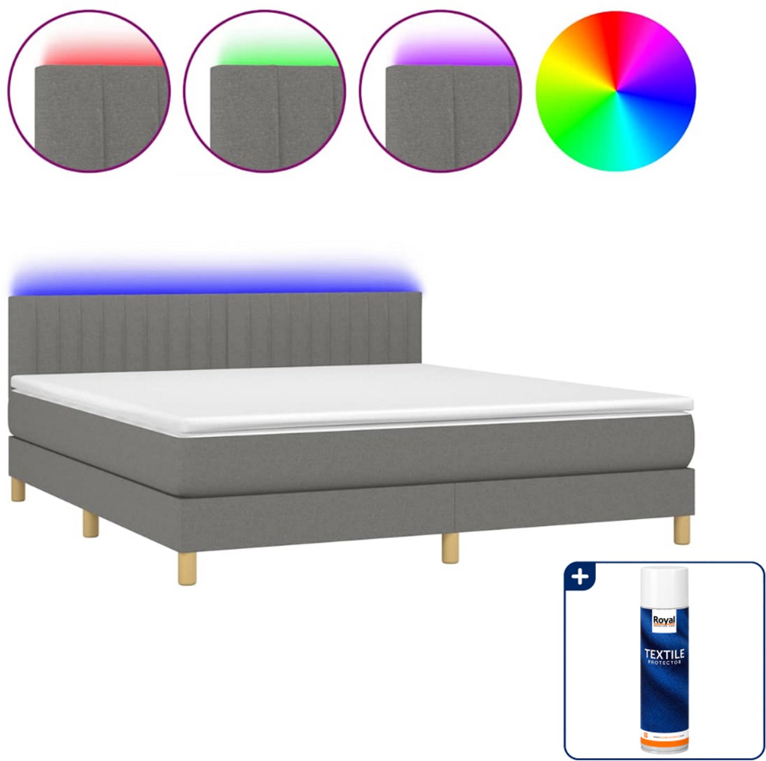 vidaXL boxspring Kingsize - 180 x 200 cm - stof - donkergrijs - Inclusief textielbeschermer 500 ml