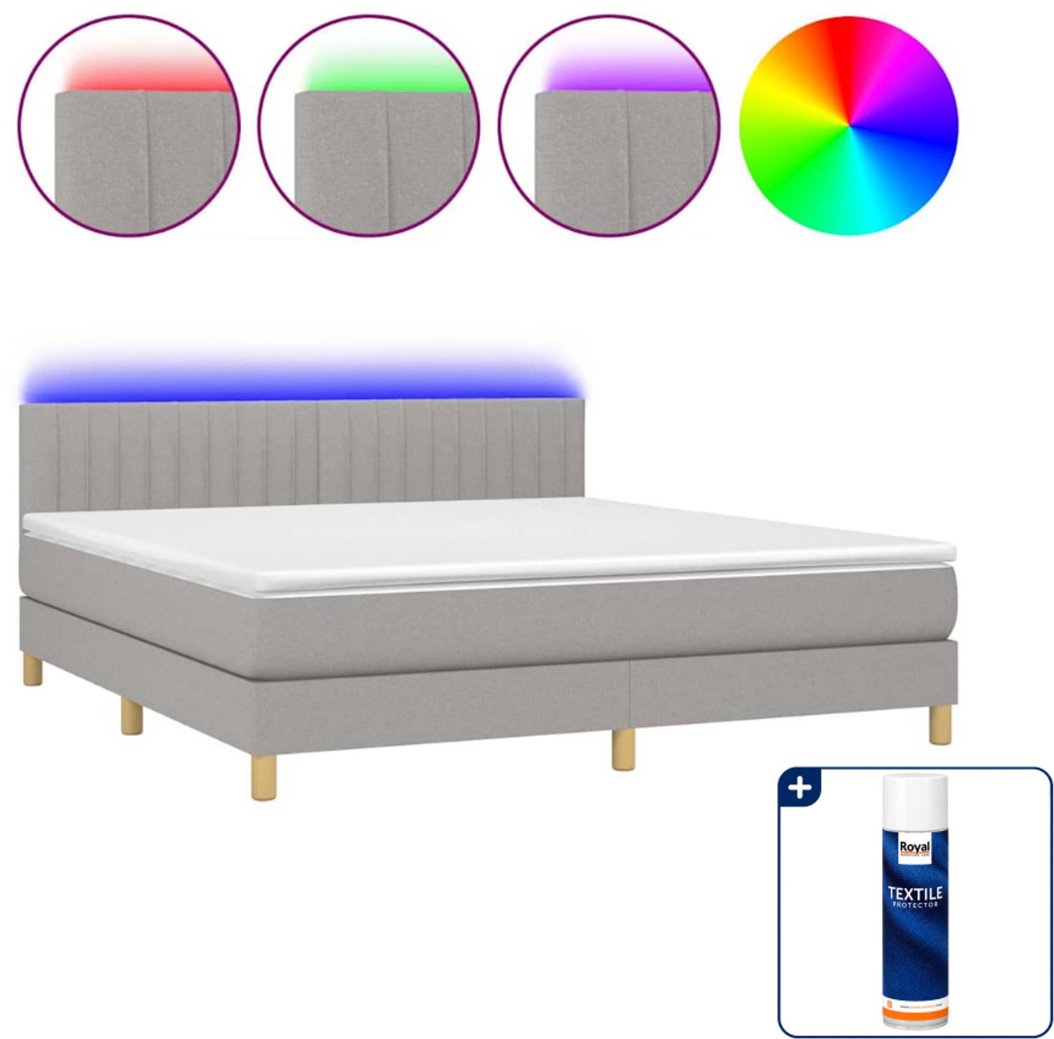 vidaXL boxspring met matras en LED - queensize - lichtgrijs - Inclusief textielbeschermer 500 ml