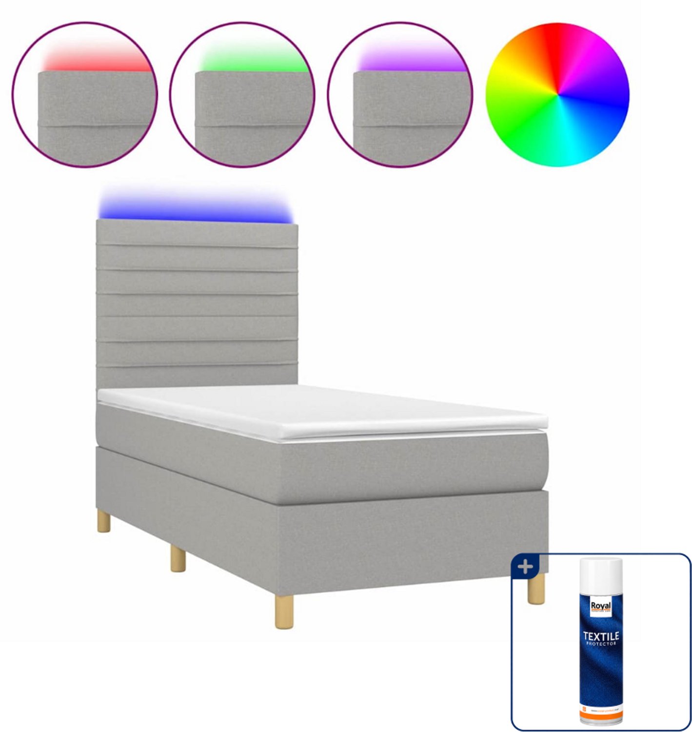 vidaXL boxspring met matras en LED - 100 x 200 cm - lichtgrijs - Inclusief textielbeschermer 500 ml