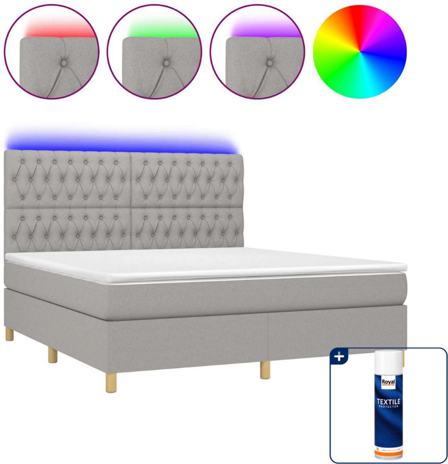 vidaXL Boxspring Kingsize - 180 x 200 cm - lichtgrijs - Inclusief textielbeschermer 500 ml