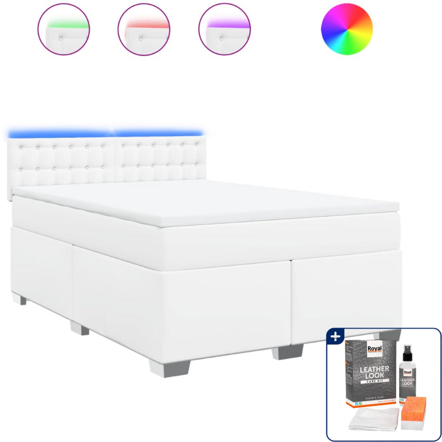 vidaXL boxspring met matras 140 x 190 cm - kunstleer - wit - Inclusief onderhoudsset voor kunstleer 150 ml