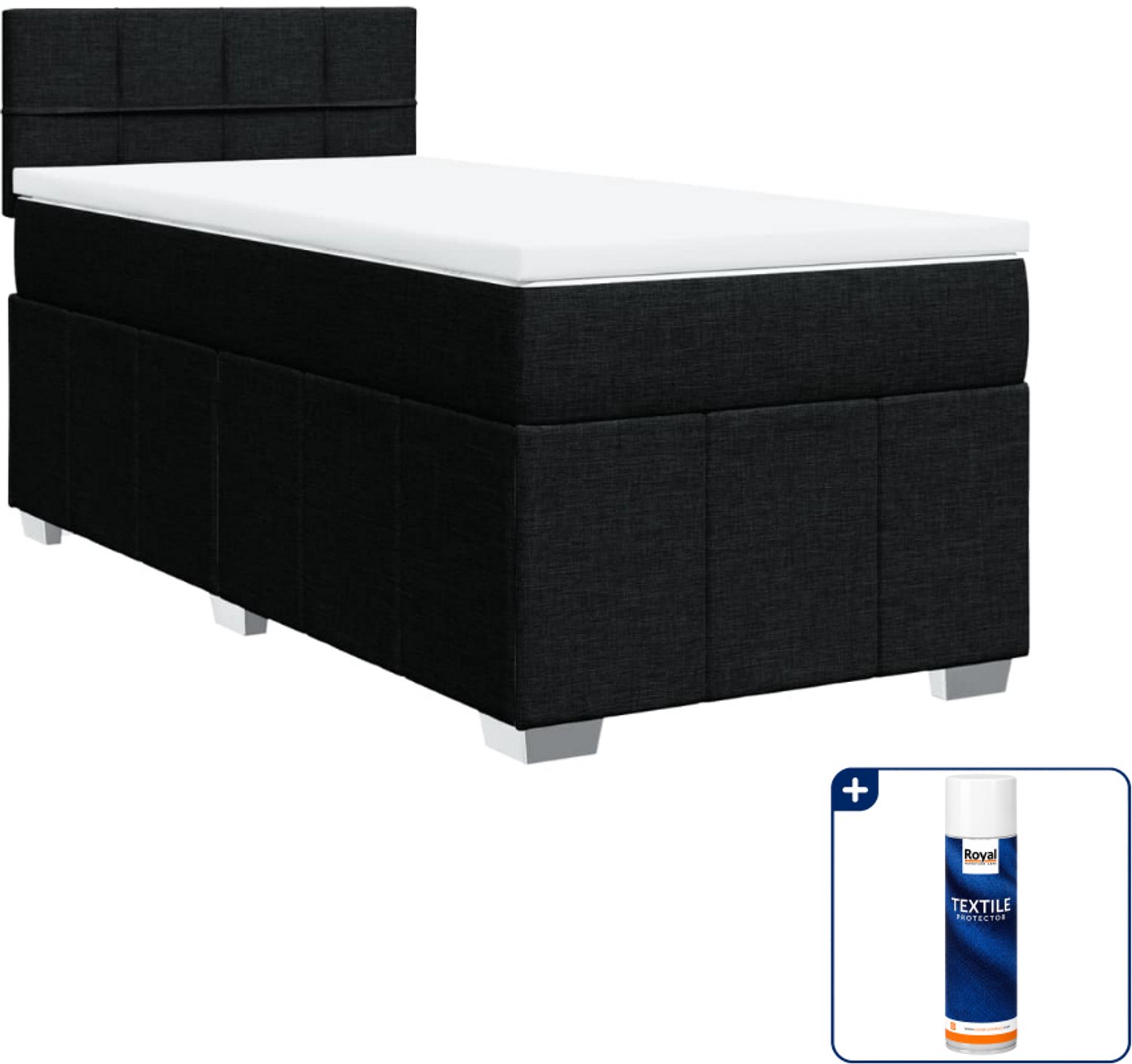 vidaXL boxspring met matras 90 x 200 cm - stof - zwart - Inclusief textielbeschermer 500 ml