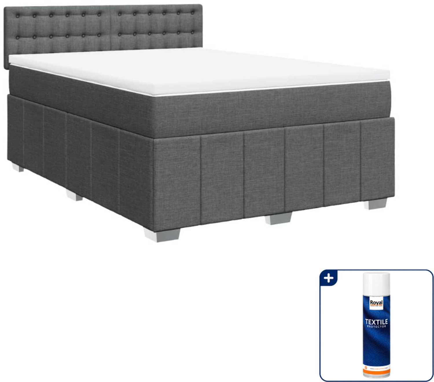 vidaXL Boxspring Queensize - 160 x 200 cm - stof - donkergrijs - Inclusief textielbeschermer 500 ml