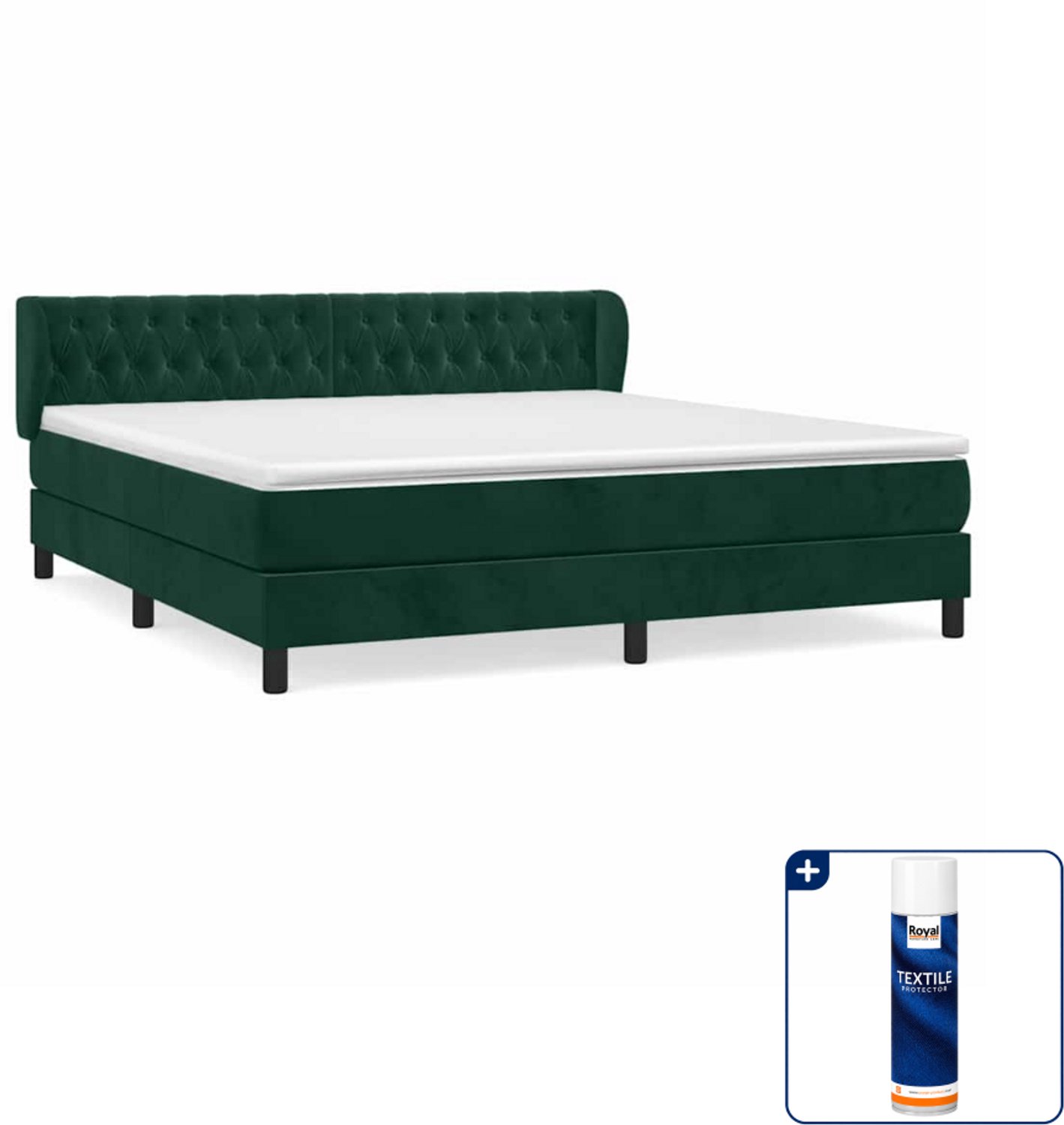 vidaXL boxspring met matras - Queensize - 160 x 200 cm - donkergroen - Inclusief textielbeschermer 500 ml
