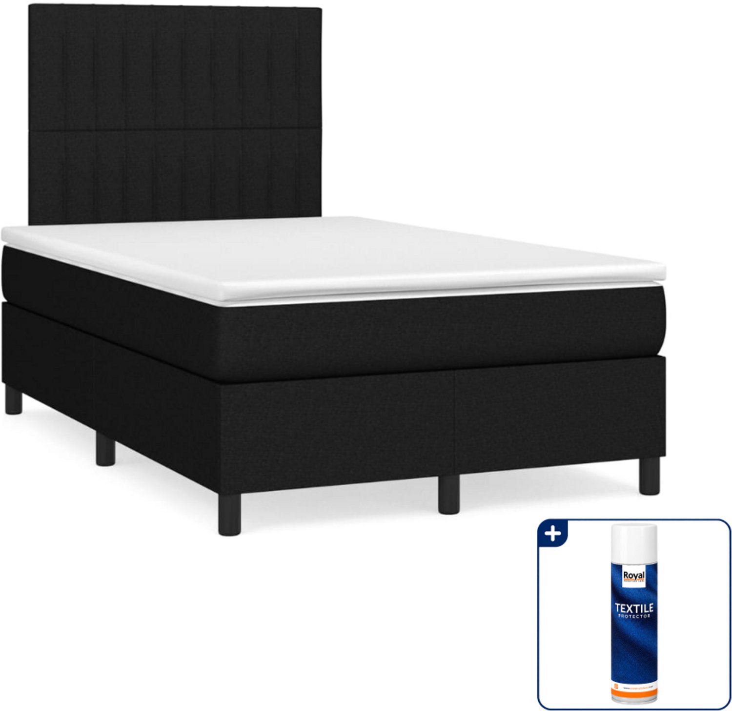 vidaXL boxspring met matras - 120 x 200 cm - stof - zwart - Inclusief textielbeschermer 500 ml