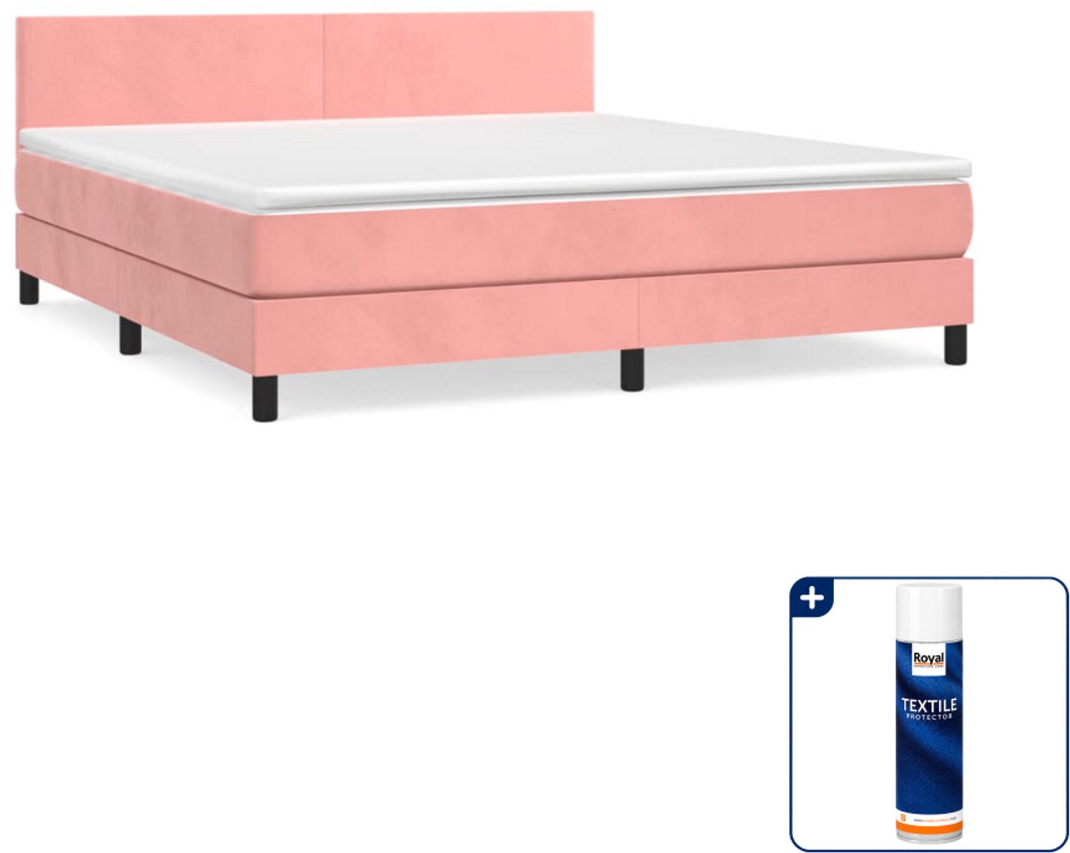 vidaXL Kingsize boxspring met matras - 180 x 200 cm - roze - Inclusief textielbeschermer 500 ml