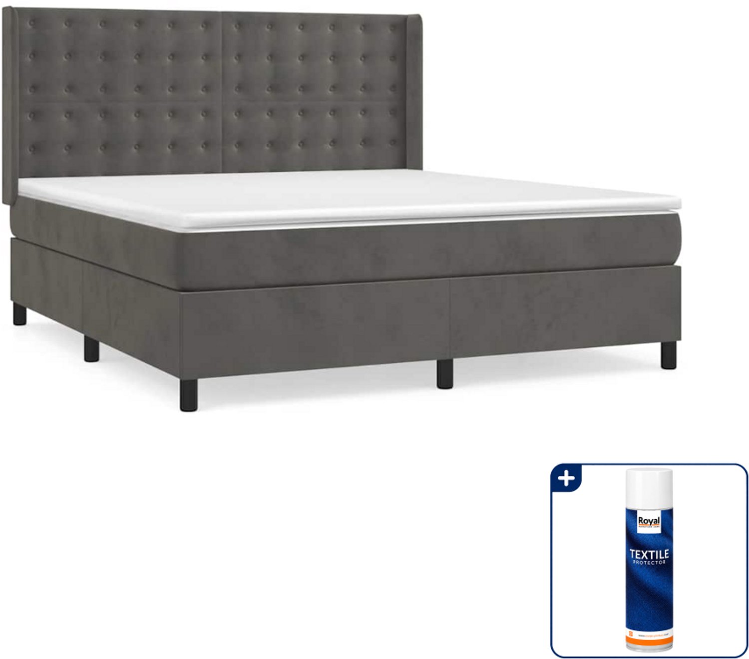 vidaXL Kingsize boxspring met matras - 180 x 200 cm - donkergrijs - Inclusief textielbeschermer 500 ml