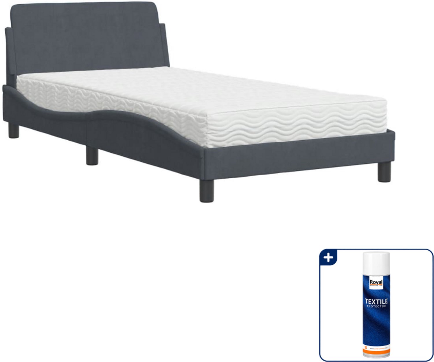 vidaXL Dover bed met matras - 100 x 200 cm - fluweel - donkergrijs - Inclusief textielbeschermer 500 ml Roze