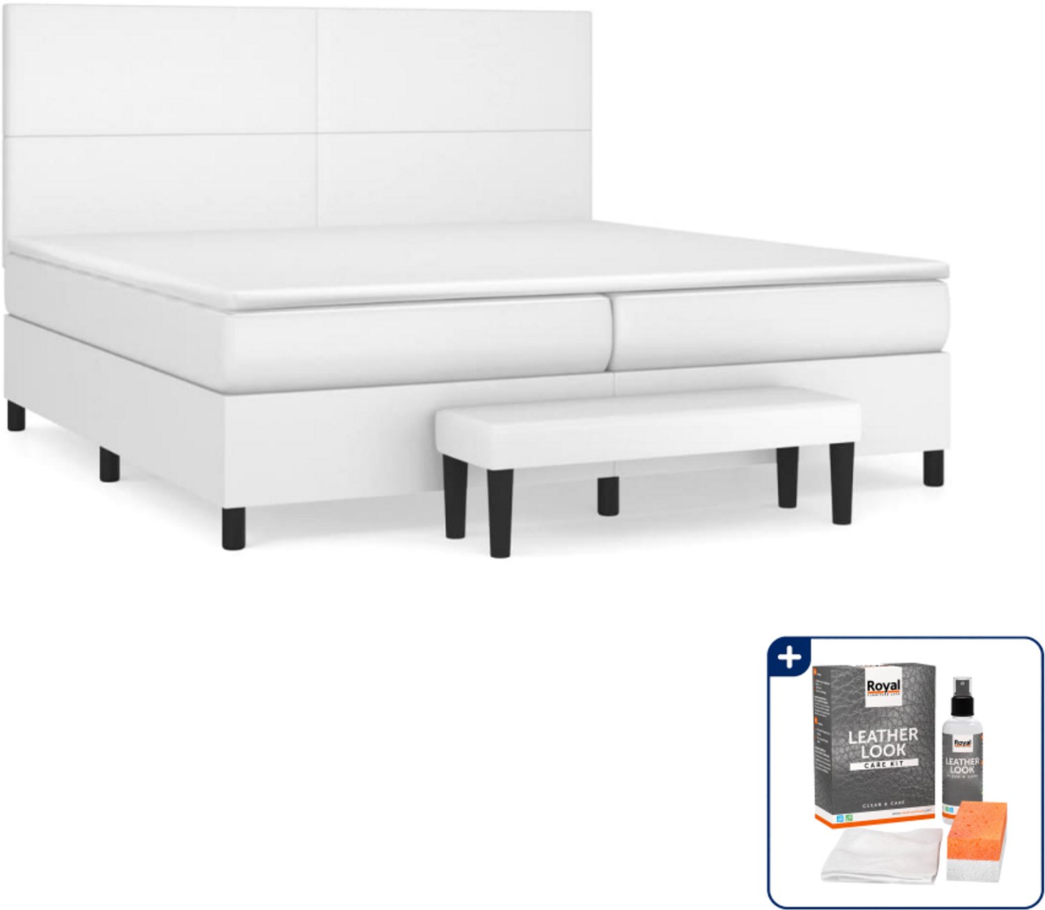 vidaXL boxspring met matras - super kingsize - 200x200 cm - wit - Inclusief onderhoudsset voor kunstleer 150 ml