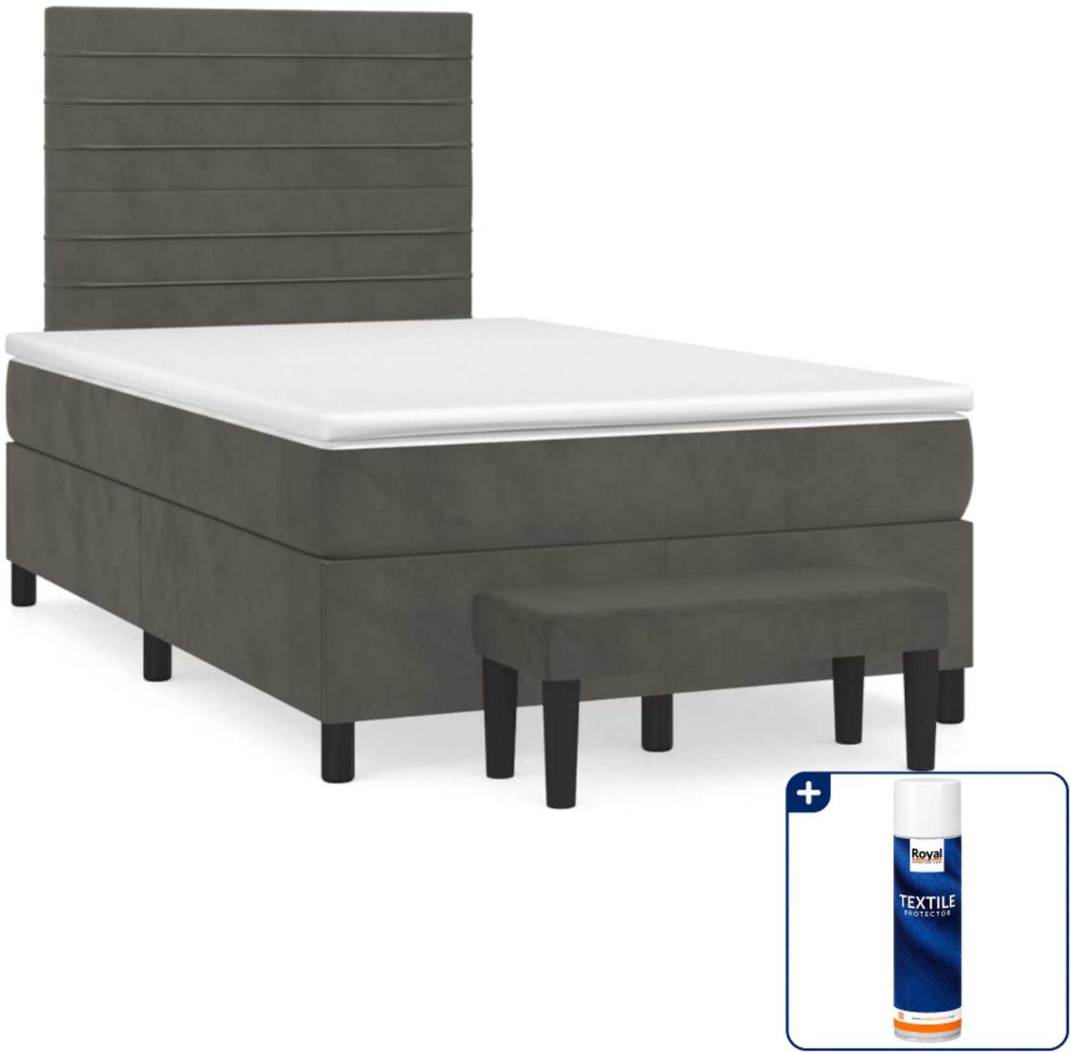 vidaXL boxspring met matras en bank - 120 x 200 cm - fluweel - donkergrijs - Inclusief textielbeschermer 500 ml
