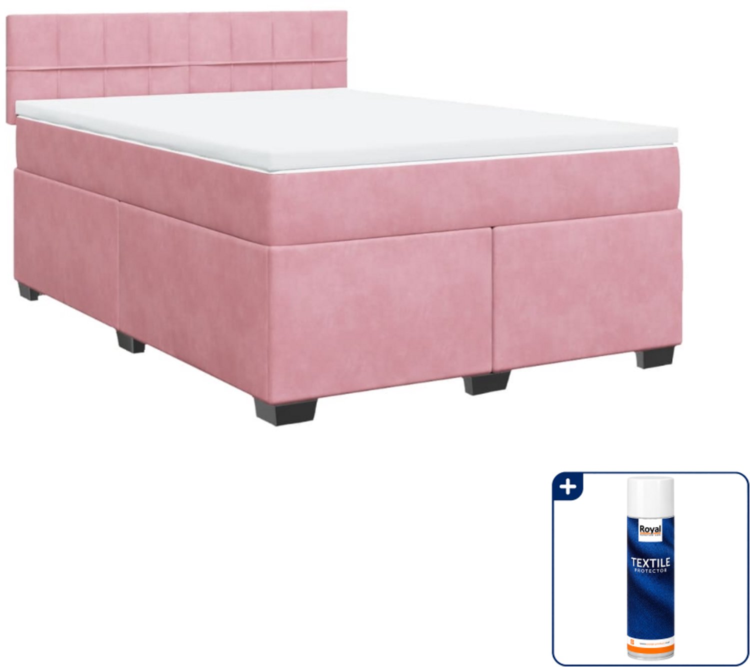 vidaXL boxspring met matras - Small double - 140 x 200 cm - roze - Inclusief textielbeschermer 500 ml