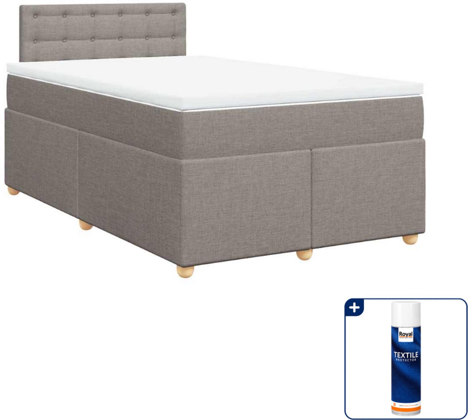 vidaXL boxspring met matras 120 x 190 cm - stof - taupe - Inclusief textielbeschermer 500 ml
