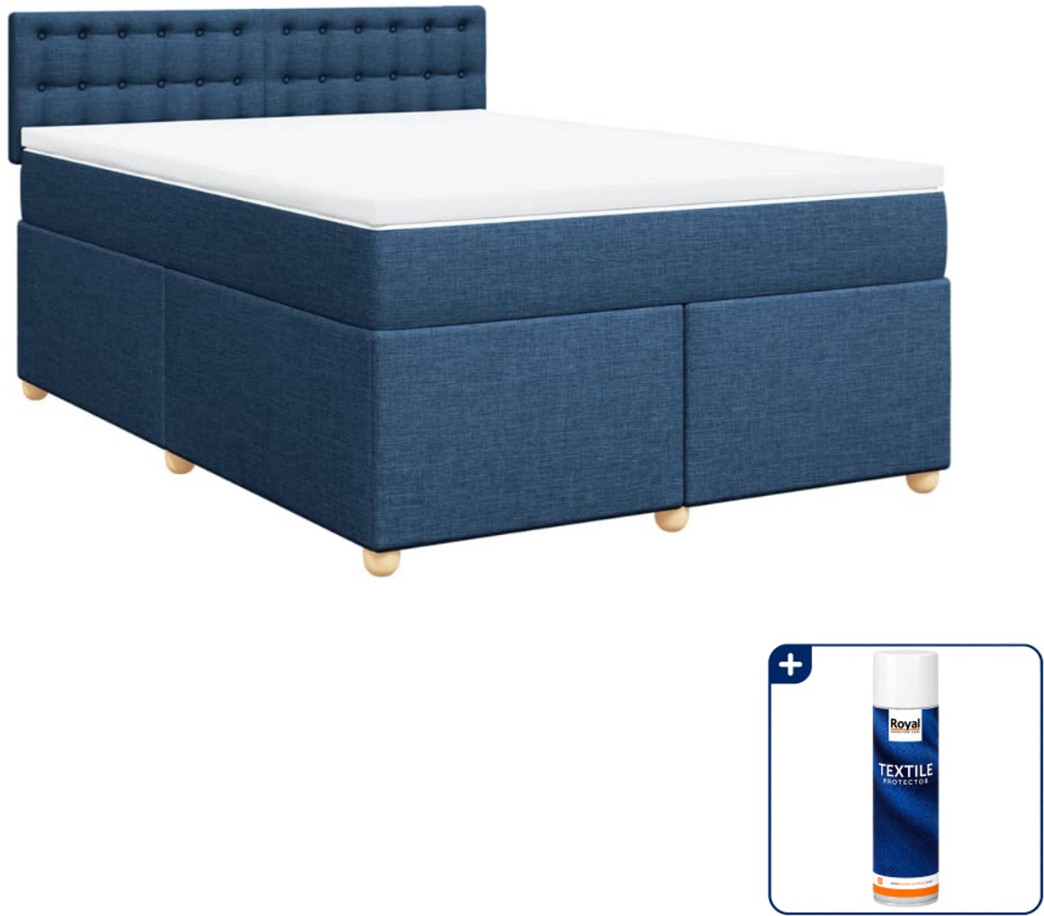 vidaXL boxspring - Queensize - 160 x 200 cm - blauw - Inclusief textielbeschermer 500 ml