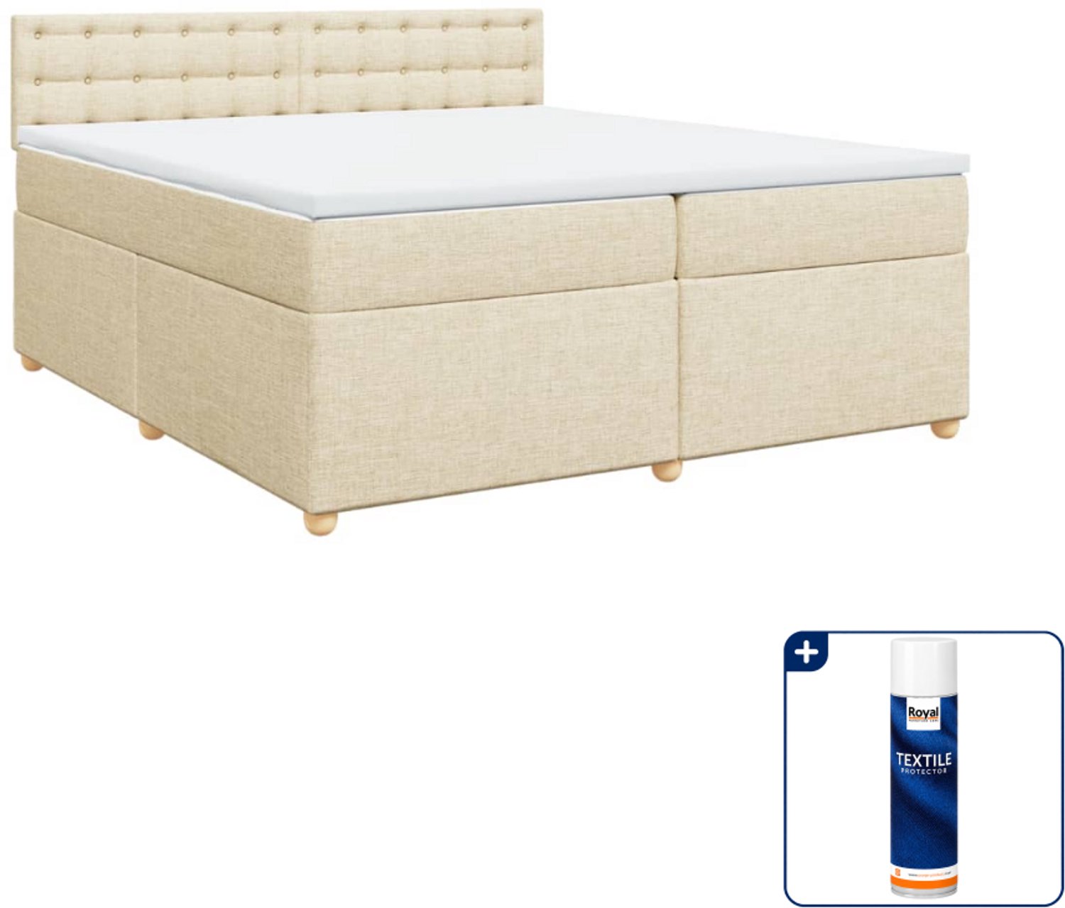 vidaXL Boxspring - Super kingsize - 200 x 200 cm - crèmekleurig - Inclusief textielbeschermer 500 ml