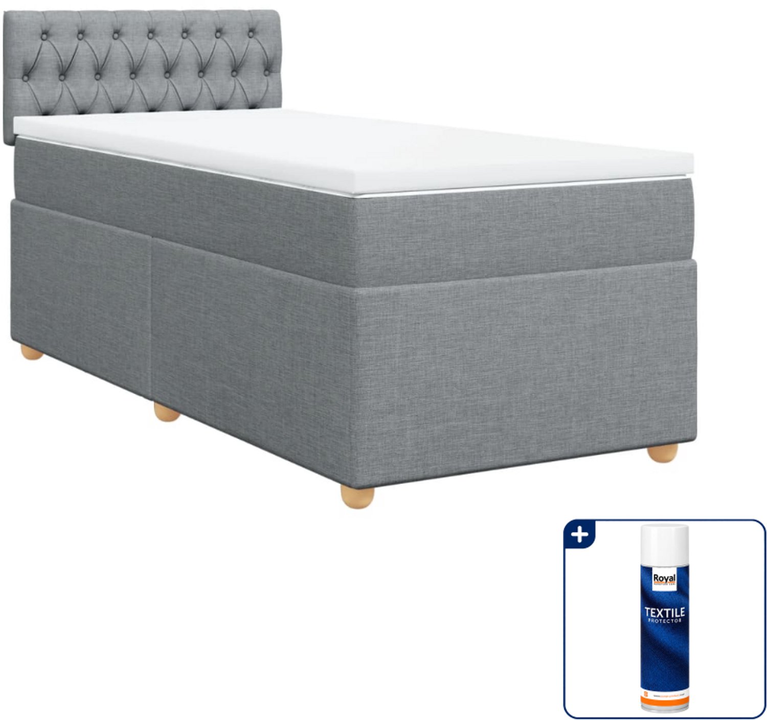 vidaXL boxspring met matras - 80 x 200 cm - stof - lichtgrijs - Inclusief textielbeschermer 500 ml