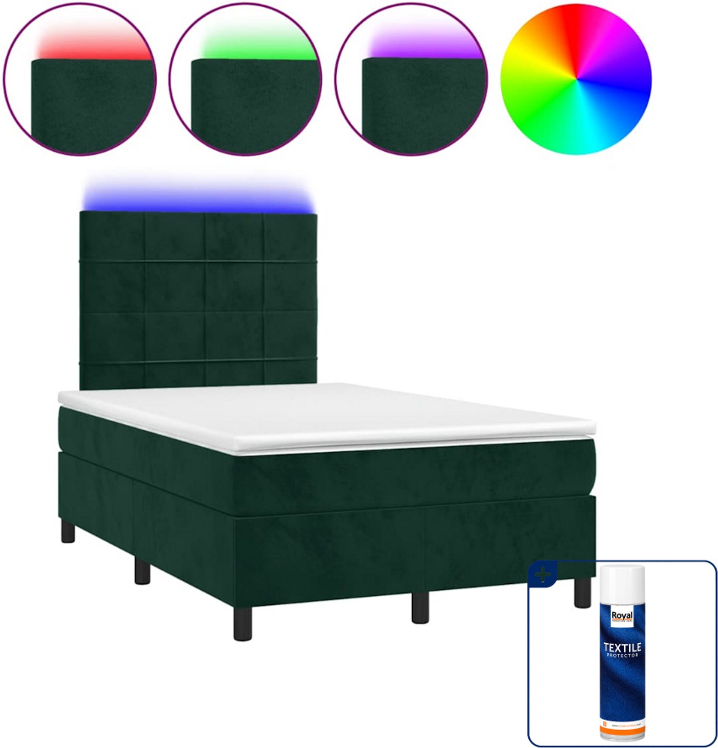 vidaXL boxspring met matras en led - 120 x 200 cm - fluweel - donkergroen - Inclusief textielbeschermer 500 ml