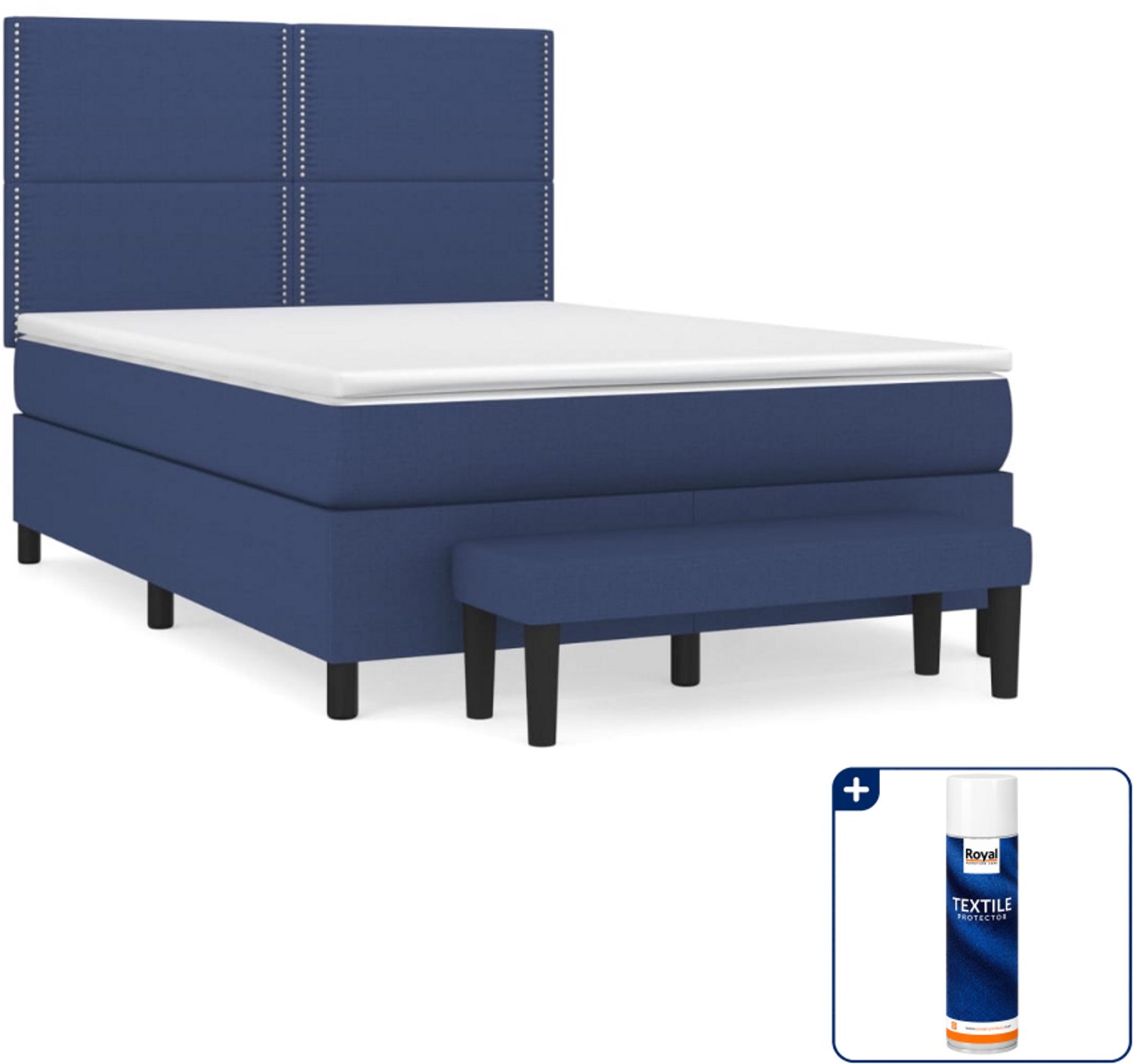 vidaXL Boxspring Small double - 140 x 200 cm - blauw met bankje - Inclusief textielbeschermer 500 ml