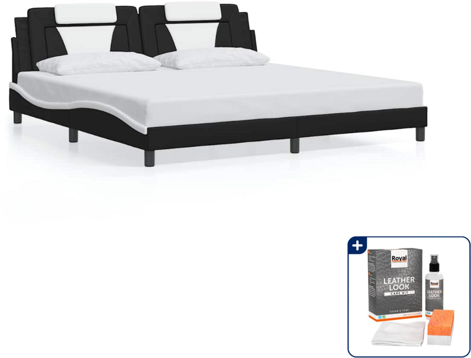 vidaXL Viana bedframe - 200 x 200 cm - kunstleer - zwart en wit - Inclusief onderhoudsset voor kunstleer 150 ml Grijs