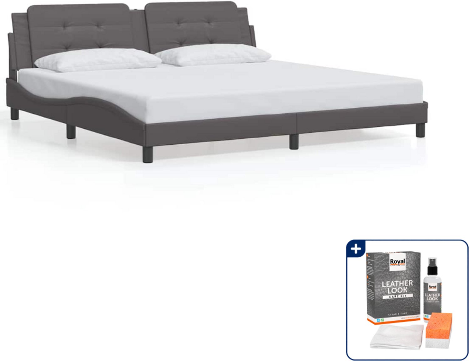 vidaXL Zadar bedframe - 200 x 200 cm - kunstleer - grijs - Inclusief onderhoudsset voor kunstleer 150 ml Roze
