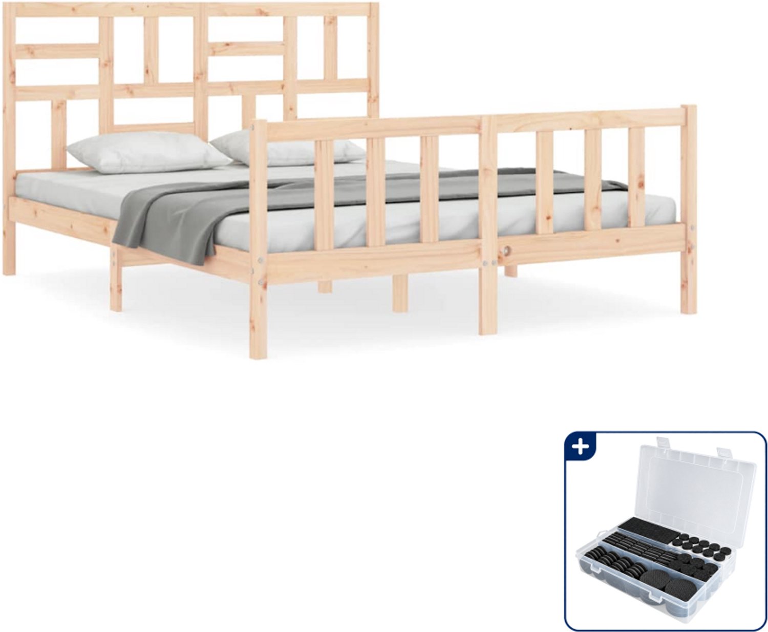 vidaXL bedframe - Queensize - 160 x 200 cm - massief grenenhout - Inclusief antikrasvilt 177-delig Bruin