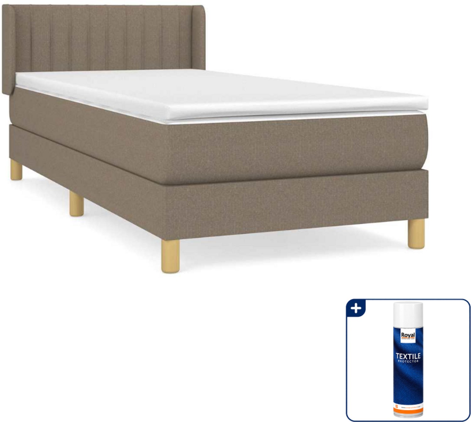vidaXL boxspring met matras 100 x 200 cm - stof - taupe - Inclusief textielbeschermer 500 ml