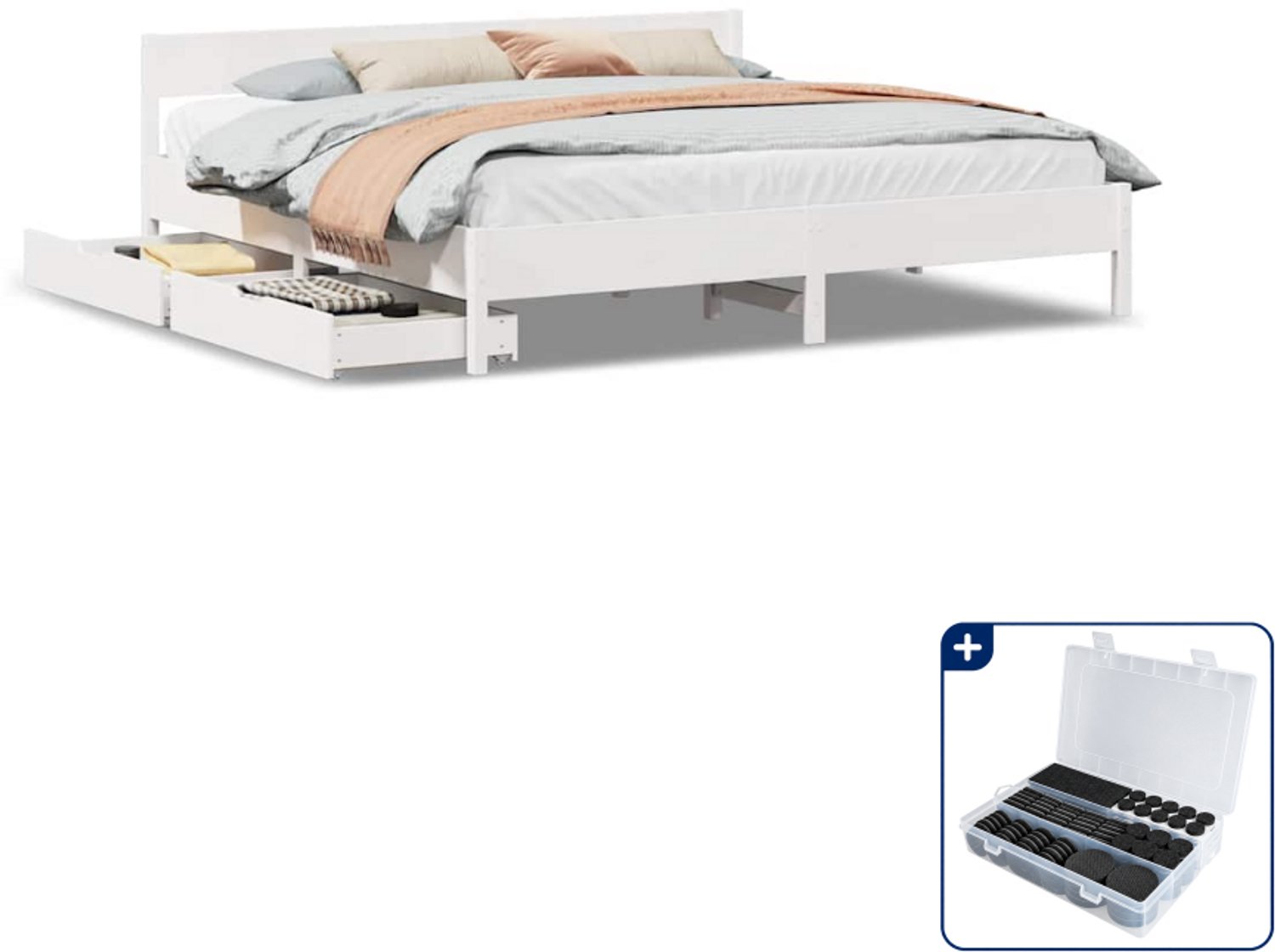 vidaXL bedframe - 200 x 200 cm - massief grenenhout - wit - Inclusief antikrasvilt 177-delig Bruin