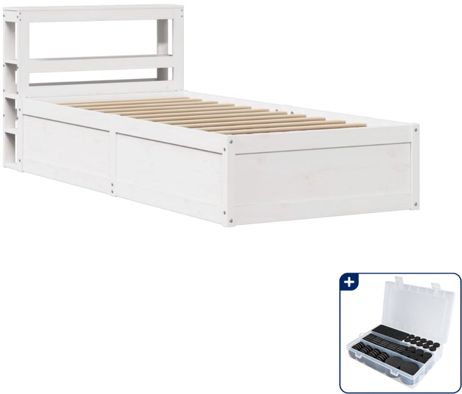 vidaXL bedframe met hoofdbord - 75 x 190 cm - massief grenenhout - wit - Inclusief antikrasvilt 177-delig