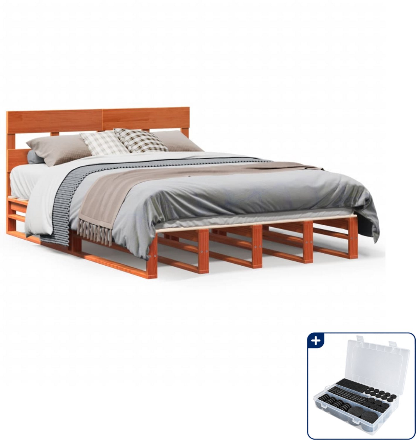 vidaXL bedframe - 120 x 190 cm - massief grenenhout - wasbruin - Inclusief antikrasvilt 177-delig