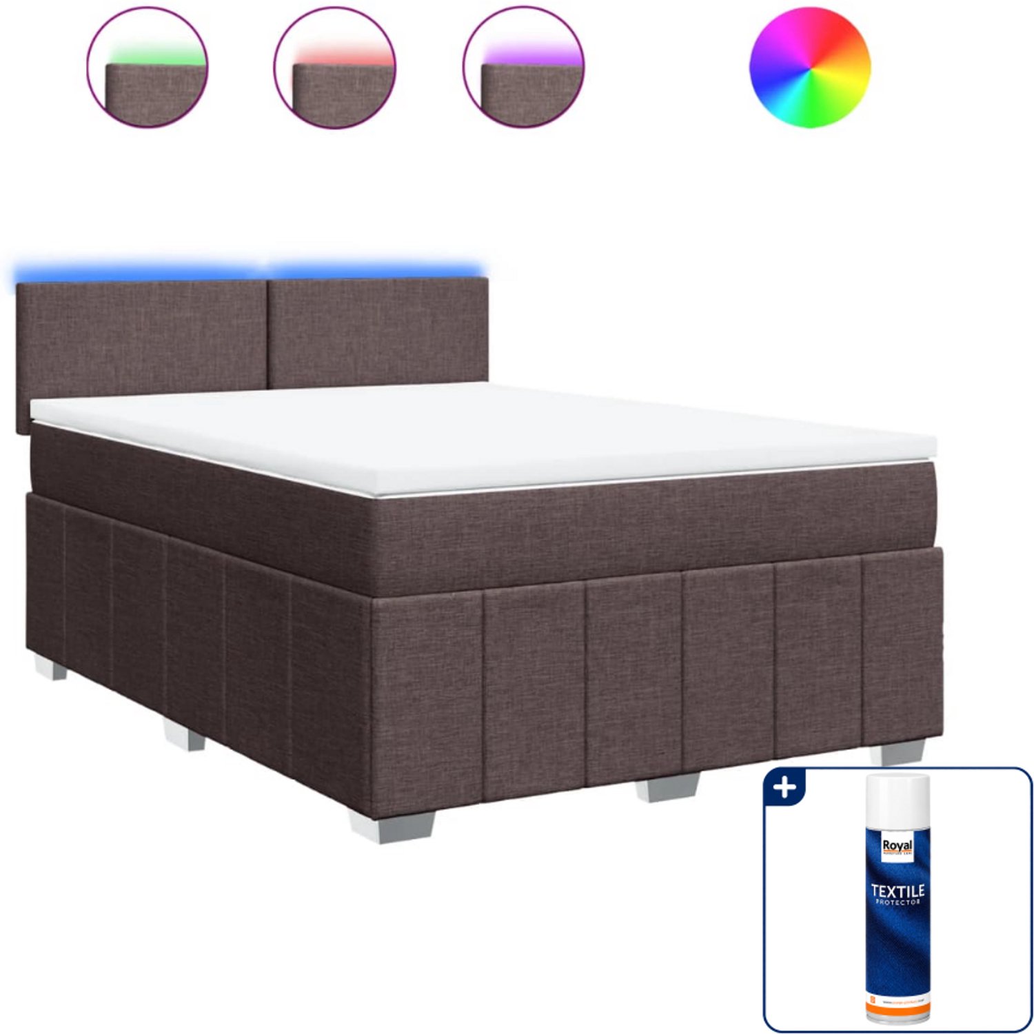 vidaXL boxspring met matras - Queensize 160 x 200 cm - donkerbruin - Inclusief textielbeschermer 500 ml