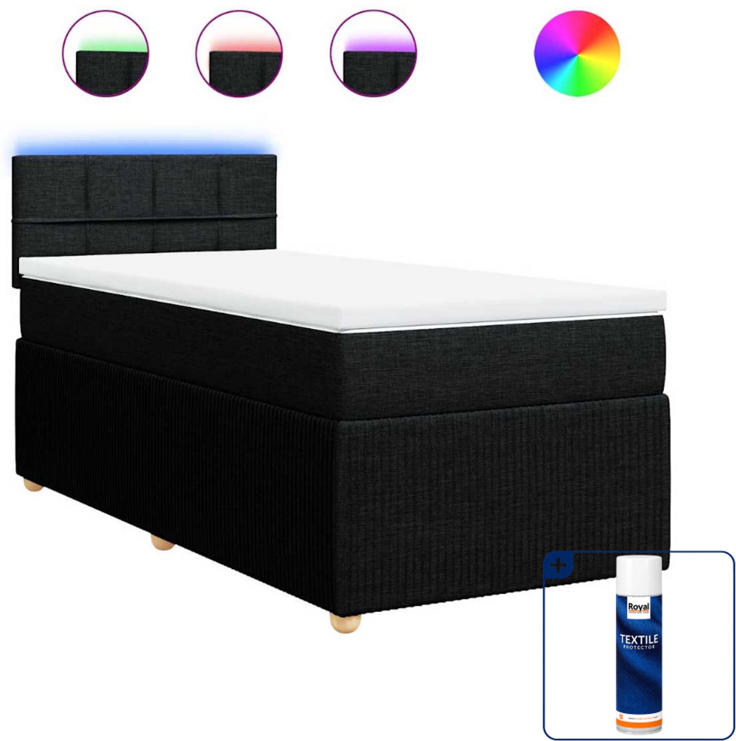 vidaXL boxspring met matras - 90 x 190 cm - stof - zwart - Inclusief textielbeschermer 500 ml