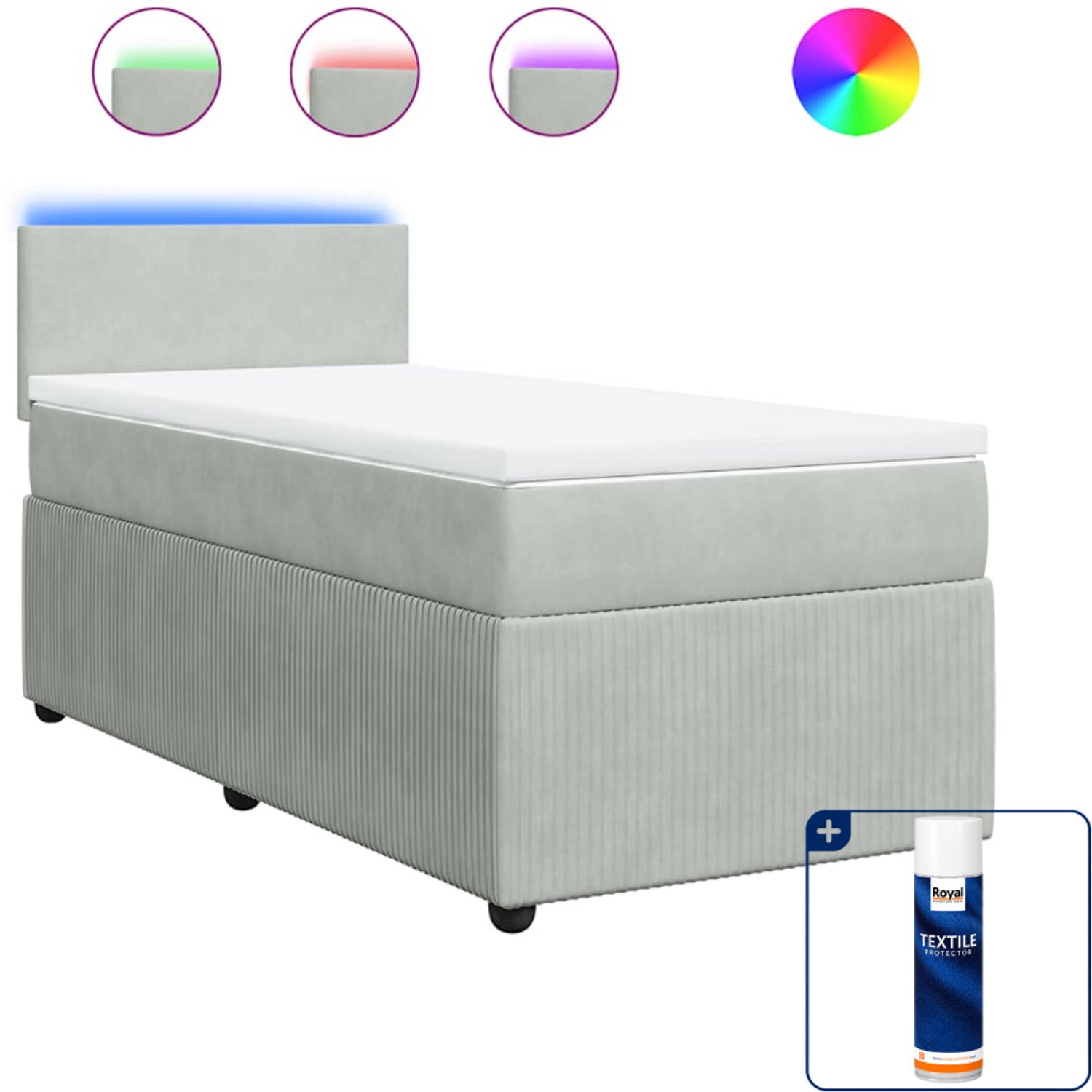 vidaXL boxspring met matras - 80 x 200 cm - fluweel - lichtgrijs - Inclusief textielbeschermer 500 ml