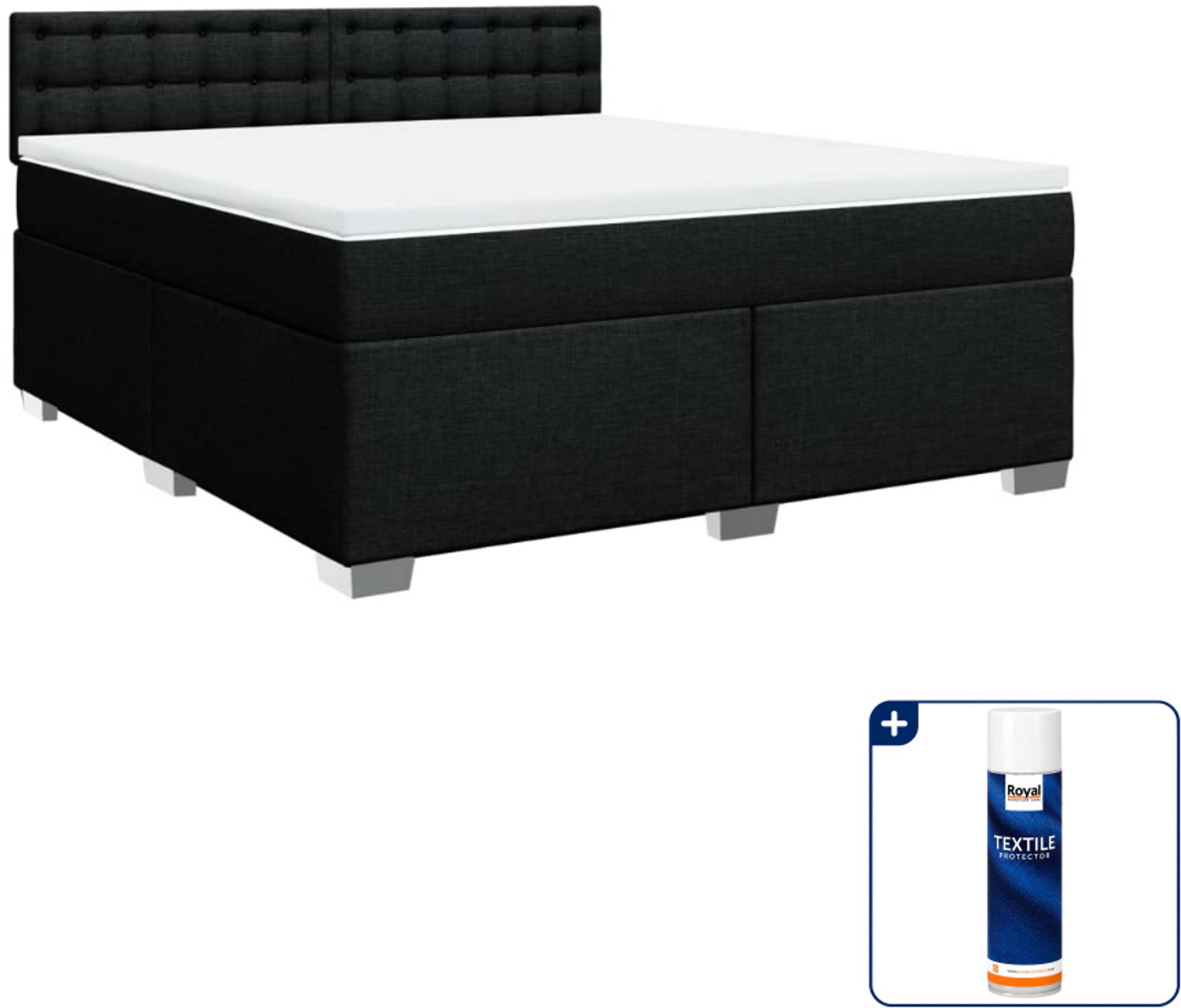 vidaXL Boxspring Kingsize - 180 x 200 cm - zwart - Inclusief textielbeschermer 500 ml