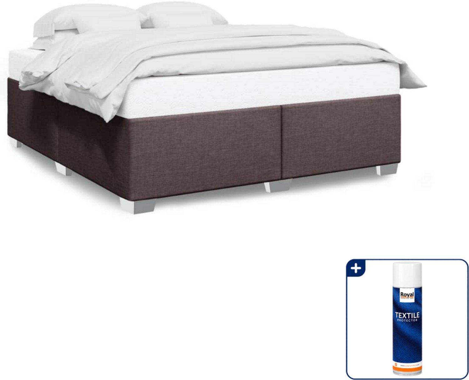vidaXL Kingsize bedframe 180 x 200 cm - donkerbruin - Inclusief textielbeschermer 500 ml Grijs