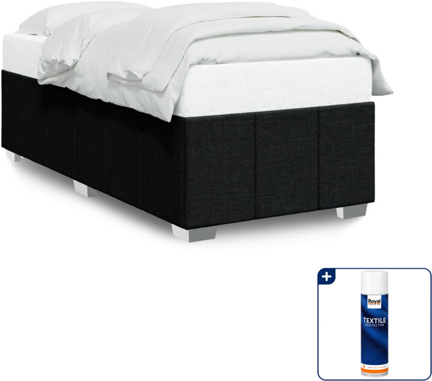 vidaXL Bedframe - 90 x 200 cm - stof - zwart - Inclusief textielbeschermer 500 ml